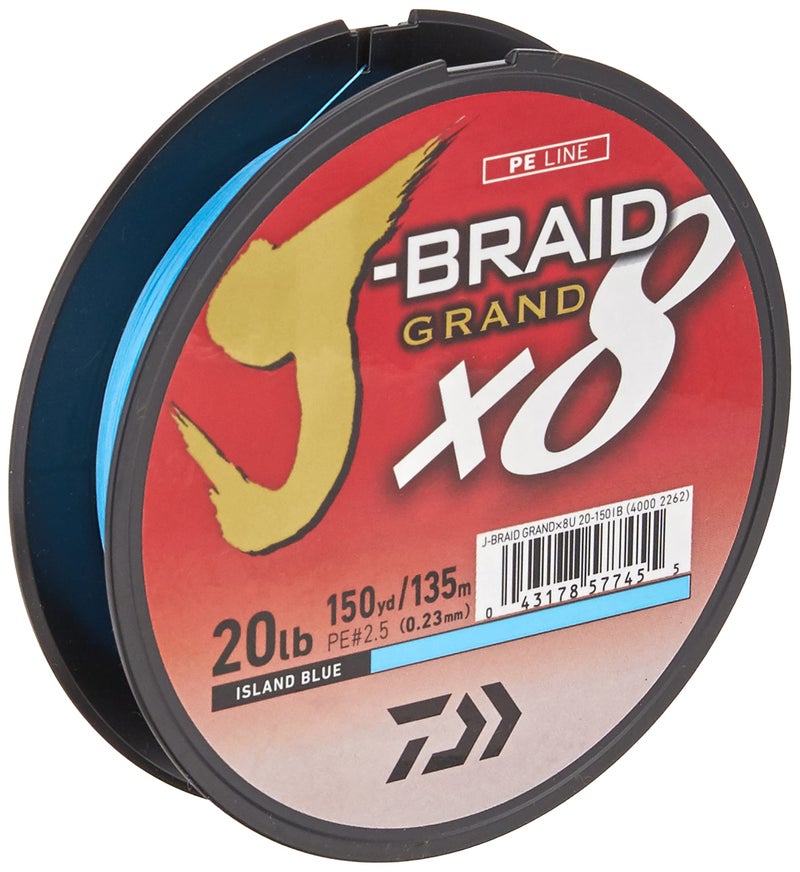 Daiwa, J-Braid x8 Grand Braided Line, 150 Yards, 20 lb Tested, .009" Diameter, Island Blue - Image 1
